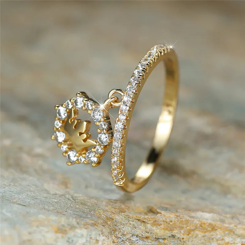 Luxury Female Crystal Crown Pendant Ring Trendy Gold Silver Color Engagement Jewelry Zircon Stone Wedding Rings For Women