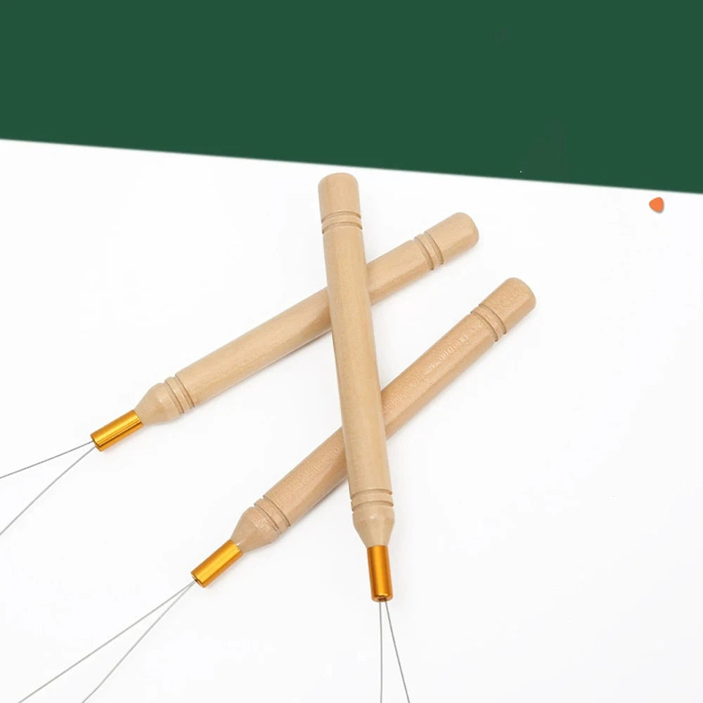 1/3/6/12PCS Hook Needle Tools Wooden Handle Hook Needle Lace Wig Making Knitting Micro Rings Loop Hair Extension Weaving