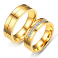 Women Men Wedding Band Rings For Love 18K Gold Plated AAA CZ Cubic Zirconia Stainless Steel Couples Ring