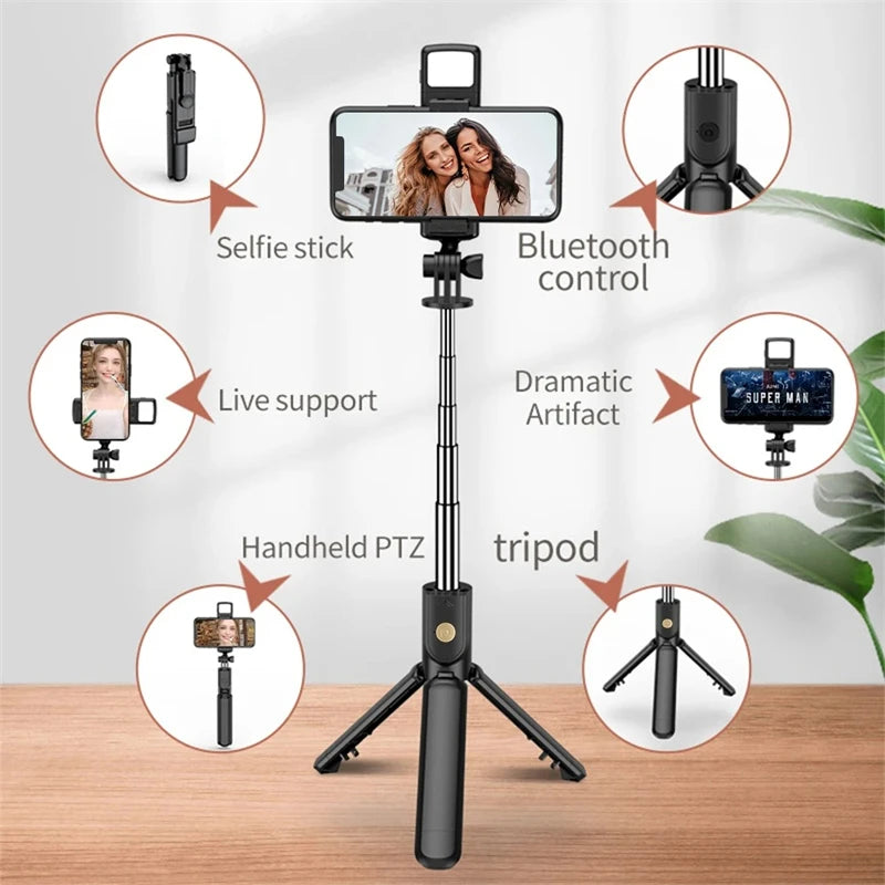 3In1 Bluetooth Wireless Selfie Tripod With Fill Light Shutter Remote Control Portable Foldable Monopod For iPhone Smart Phone