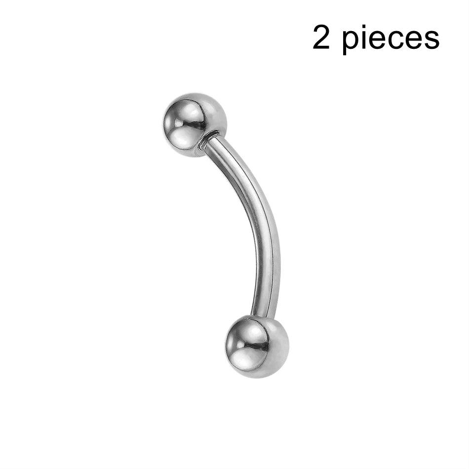 2pc PVD Gold Plated Titanium Lip Eyebrow Tongue Nipple Piercing Jewelry Navel Rings 1.6mm 14G Banana Bar Ear Cartilage Earrings