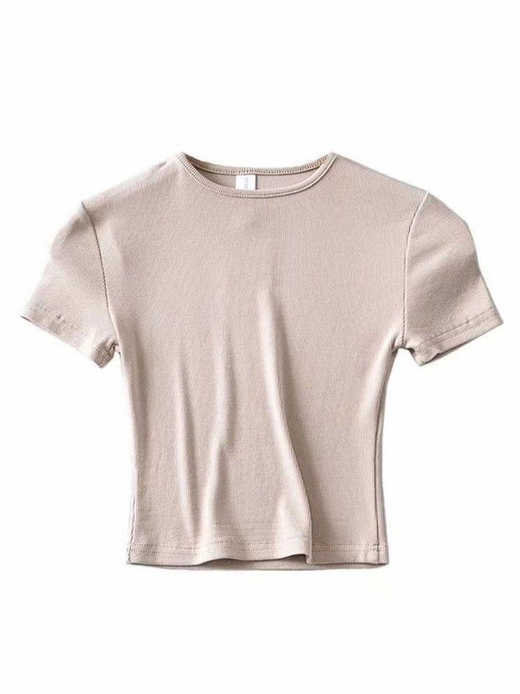 Fashion Casual 2022 Summer Woman Slim Fit t-shirt tight Cotton Short-Sleeve O-neck tee Crop Tops