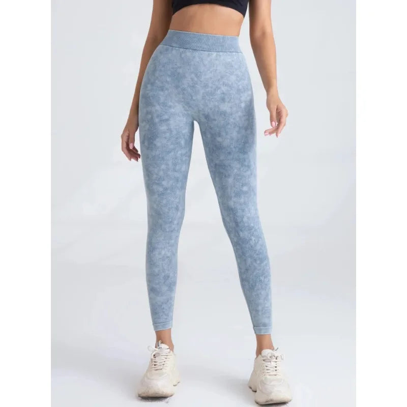 Sports Seamless Leggings Women V-back Waist Tights High Waist Hip Liftting Gym Pants Frosted Water Wash Stretchy Yoga Leggings
