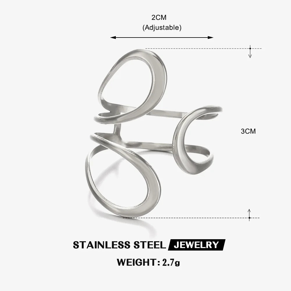 Vintage Minimalist Large Rings for Women Stainless Steel Gold Plated Waterproof Hip-Hop Women's Finger Ring Aesthetic Jewelry