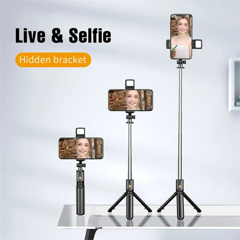 3In1 Bluetooth Wireless Selfie Tripod With Fill Light Shutter Remote Control Portable Foldable Monopod For iPhone Smart Phone