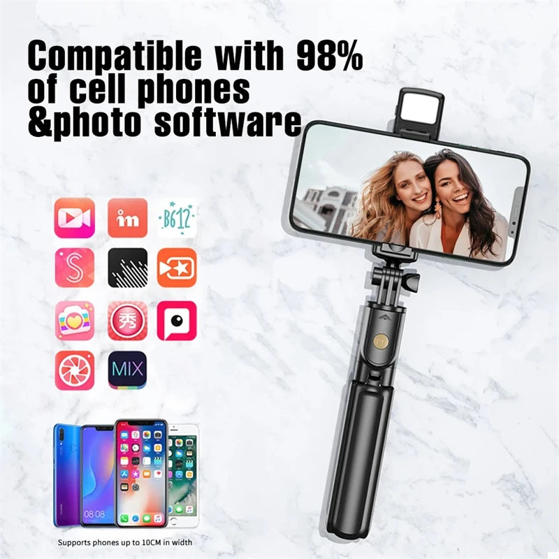 3In1 Bluetooth Wireless Selfie Tripod With Fill Light Shutter Remote Control Portable Foldable Monopod For iPhone Smart Phone