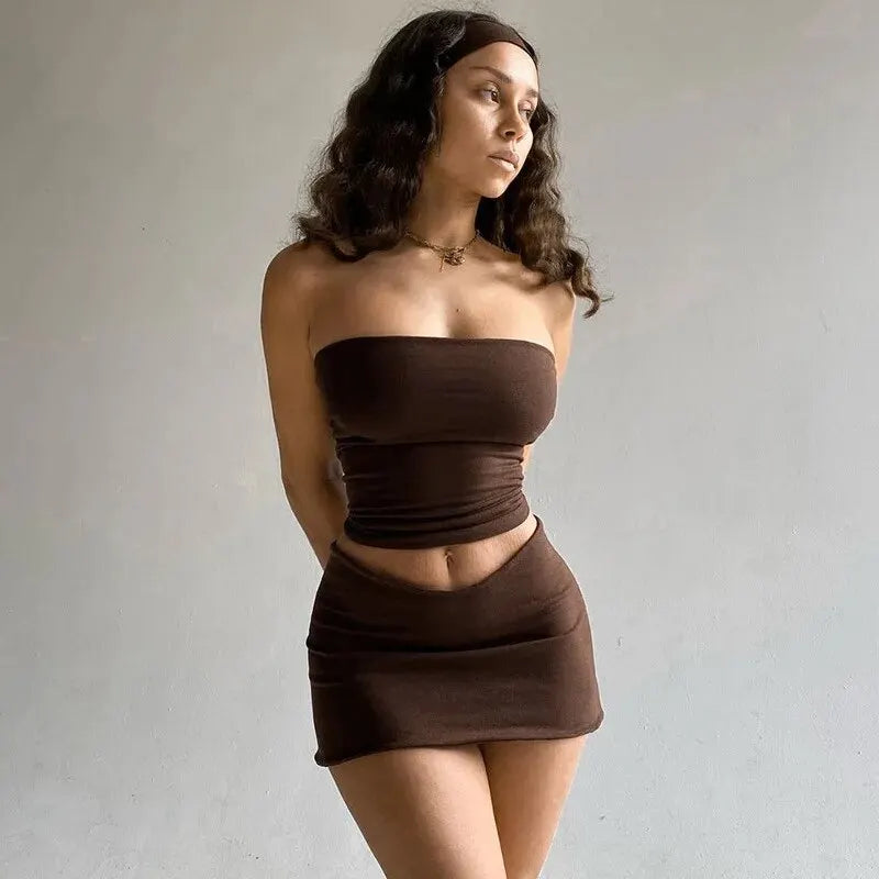 Dulzura Women 2025 Spring Tube Tops Mini Skirts Party Club Two Piece Matching Sets Vacation Outfits Wholesale Items For Business
