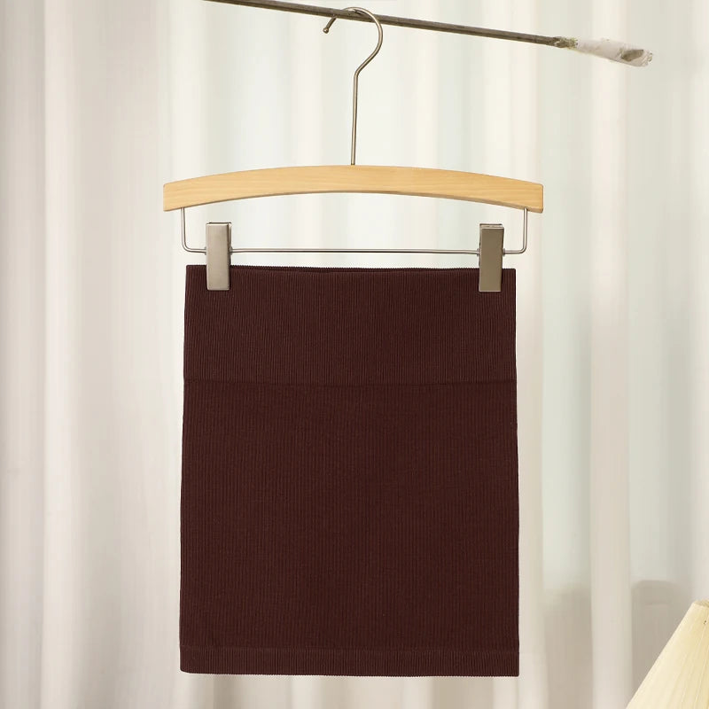 Women's Basic Elastic High Waist Bodycon Pencil Mini Skirt Casual Summer Ribbed Knit Package Hip Short Skirt Fashion Streetwear