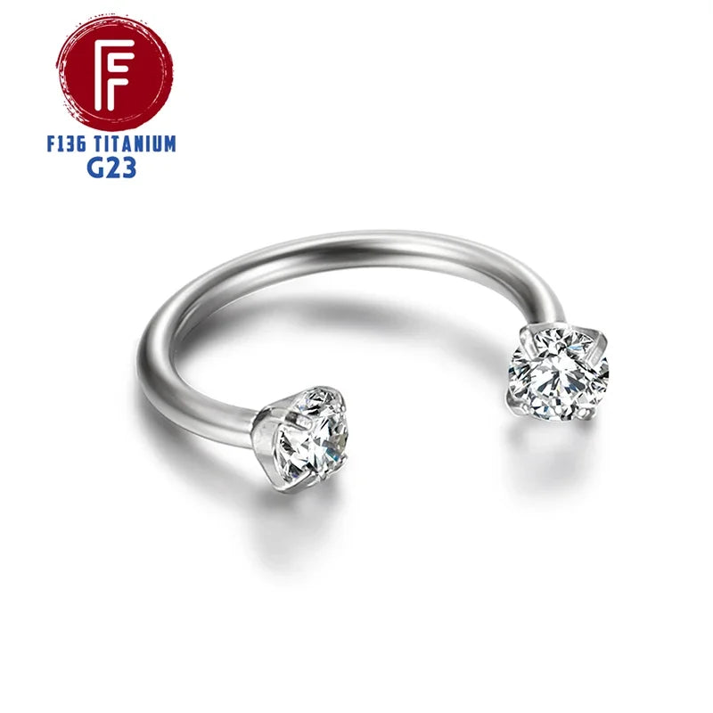 F136 Titanium Piercing Sharp Cone Round Bead Zircon Helix Nose Rings hoop Septum Cartilage labret Earring Body Jewelry Wholesale