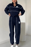 Autumn Winter New Fashion Letter Print Sweatshirt Set Casual Zipper Half Open Collar Long-sleeve Top + Sweatpants Two-piece Suit