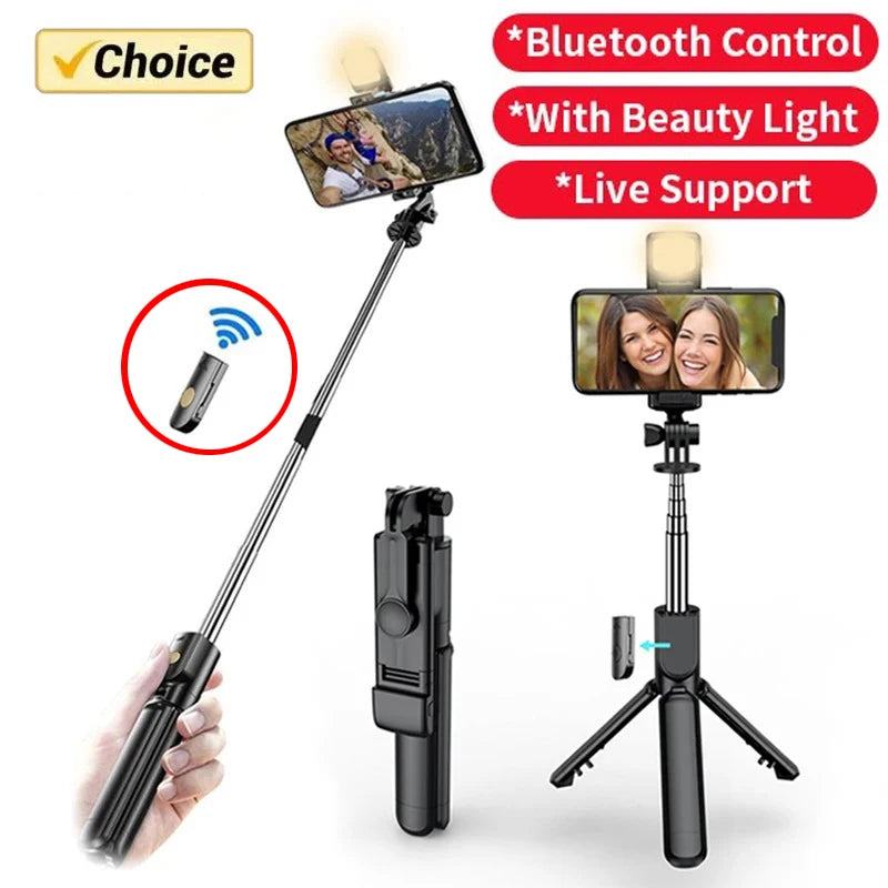 3In1 Bluetooth Wireless Selfie Tripod With Fill Light Shutter Remote Control Portable Foldable Monopod For iPhone Smart Phone