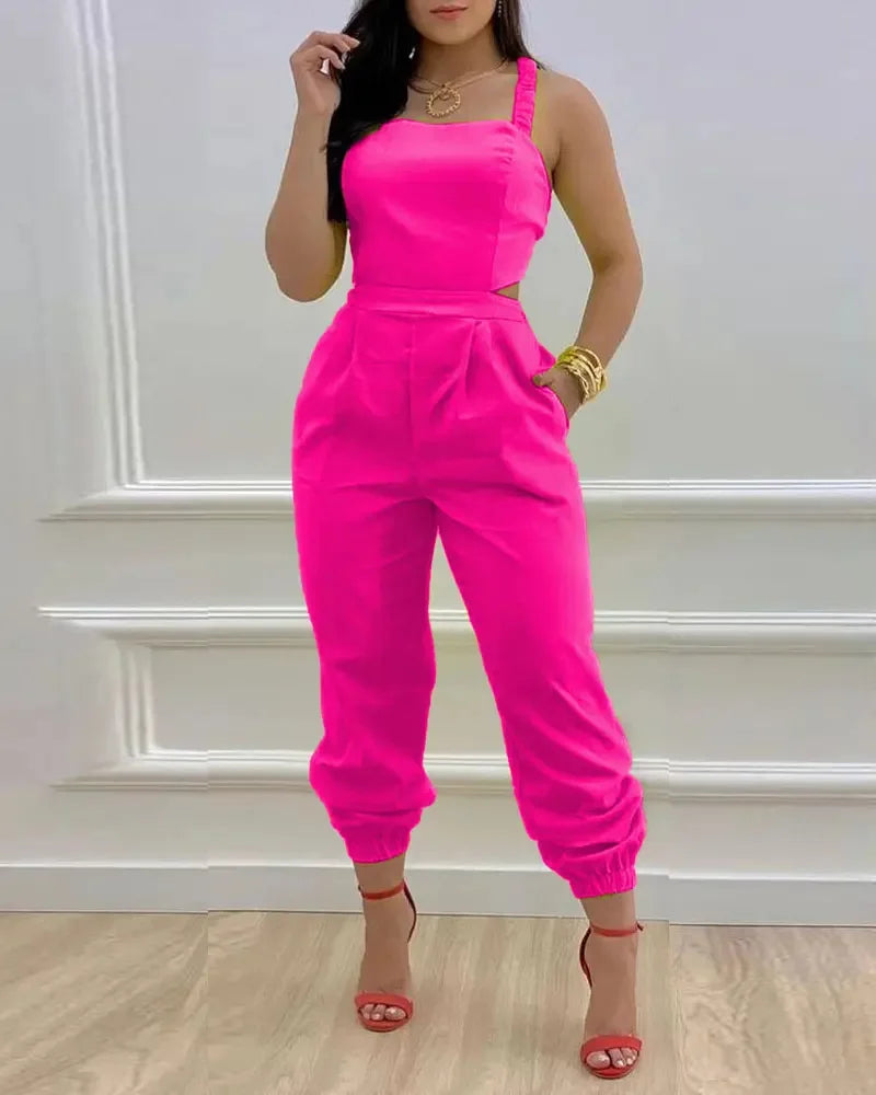 Elegant Women's jumpsuit 2024 Summer Fashion Strap Hollow Sexy Off waist Printed jumpsuit
