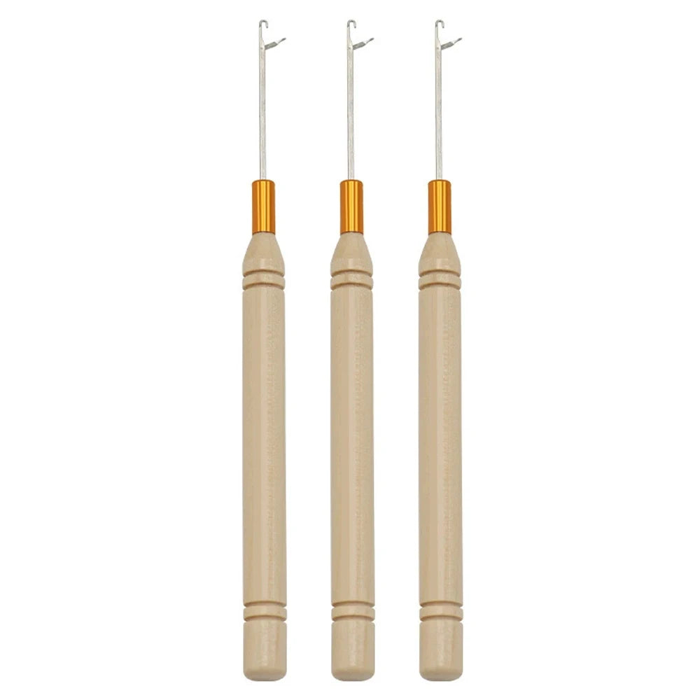 1/3/6/12PCS Hook Needle Tools Wooden Handle Hook Needle Lace Wig Making Knitting Micro Rings Loop Hair Extension Weaving