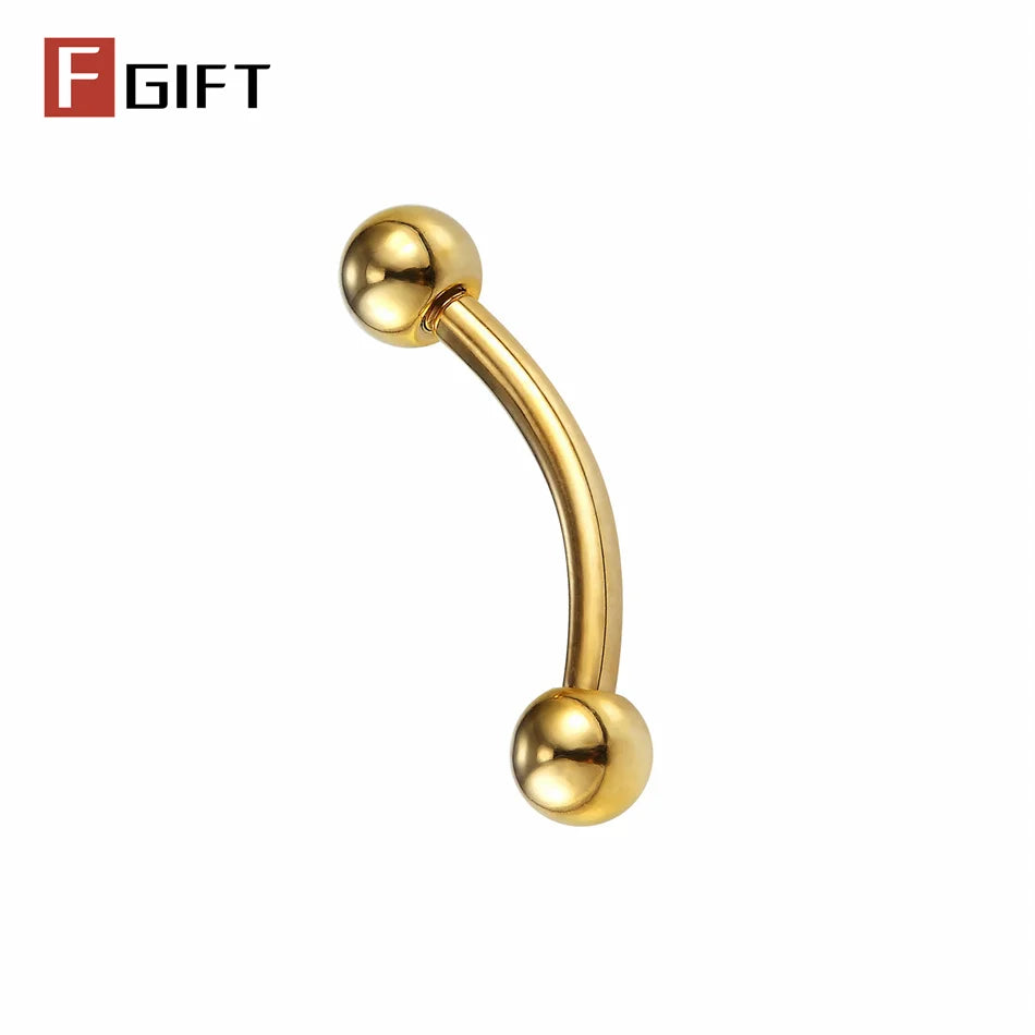 2pc PVD Gold Plated Titanium Lip Eyebrow Tongue Nipple Piercing Jewelry Navel Rings 1.6mm 14G Banana Bar Ear Cartilage Earrings