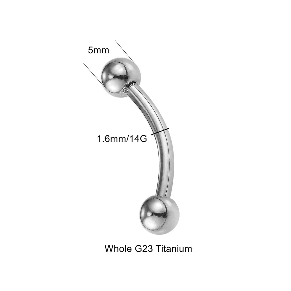 2pc PVD Gold Plated Titanium Lip Eyebrow Tongue Nipple Piercing Jewelry Navel Rings 1.6mm 14G Banana Bar Ear Cartilage Earrings
