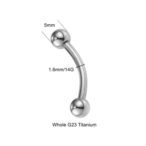 2pc PVD Gold Plated Titanium Lip Eyebrow Tongue Nipple Piercing Jewelry Navel Rings 1.6mm 14G Banana Bar Ear Cartilage Earrings
