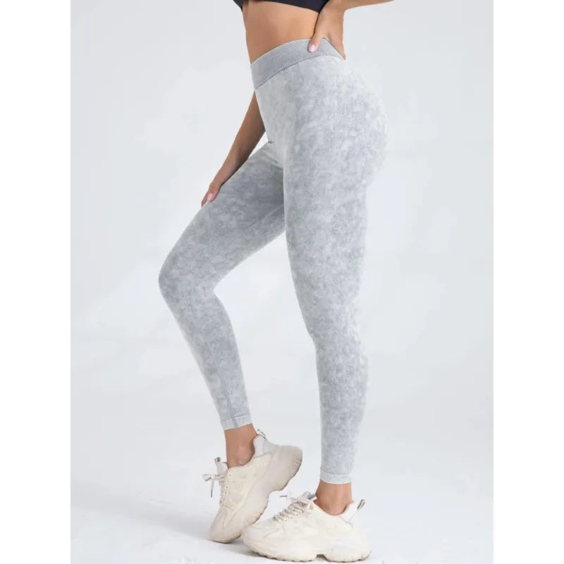 Sports Seamless Leggings Women V-back Waist Tights High Waist Hip Liftting Gym Pants Frosted Water Wash Stretchy Yoga Leggings