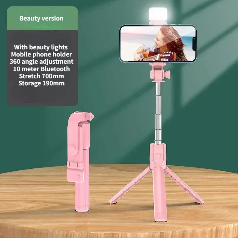 3In1 Bluetooth Wireless Selfie Tripod With Fill Light Shutter Remote Control Portable Foldable Monopod For iPhone Smart Phone