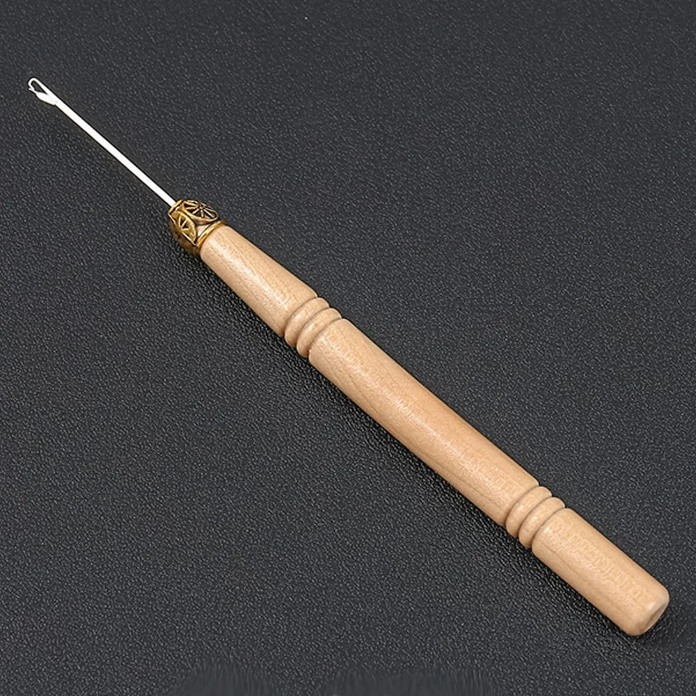 1/3/6/12PCS Hook Needle Tools Wooden Handle Hook Needle Lace Wig Making Knitting Micro Rings Loop Hair Extension Weaving
