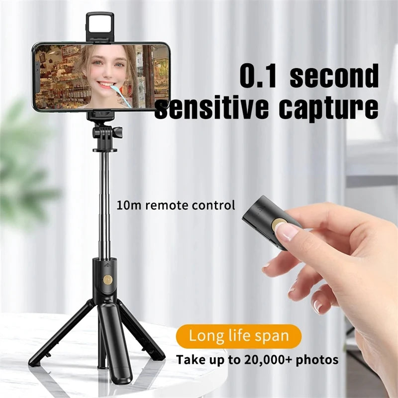 3In1 Bluetooth Wireless Selfie Tripod With Fill Light Shutter Remote Control Portable Foldable Monopod For iPhone Smart Phone