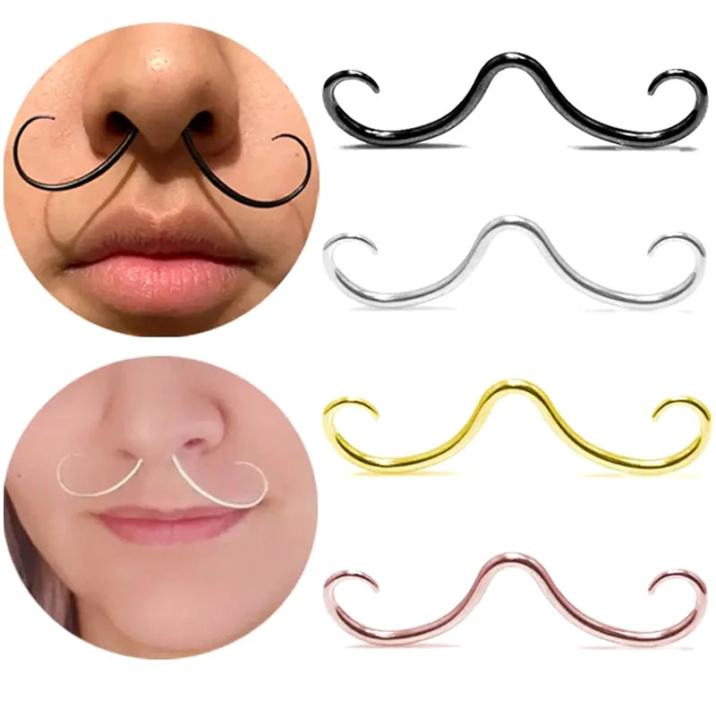 1PC Creative Septum Mustache Nose Rings For Women Men Fashion Stainless Steel Nose Rings Hoops Septum Piercing Jewelry Gifts