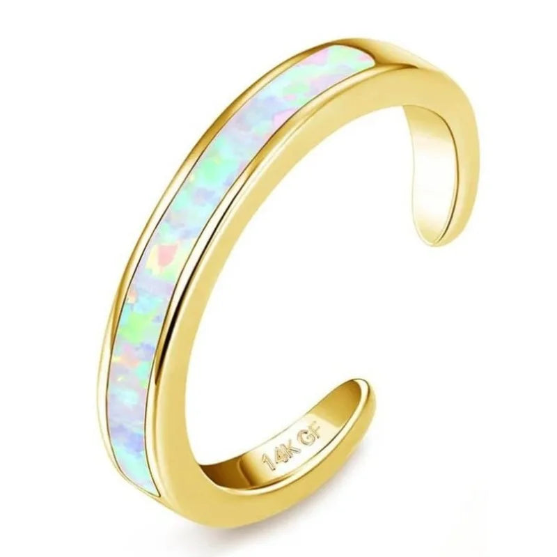 Bobisty 14K Gold Plated Toe Rings for Women Adjustable Toe Ring Cute Opal Flower Toe Rings Open Band Beach Summer Foot Jewelry