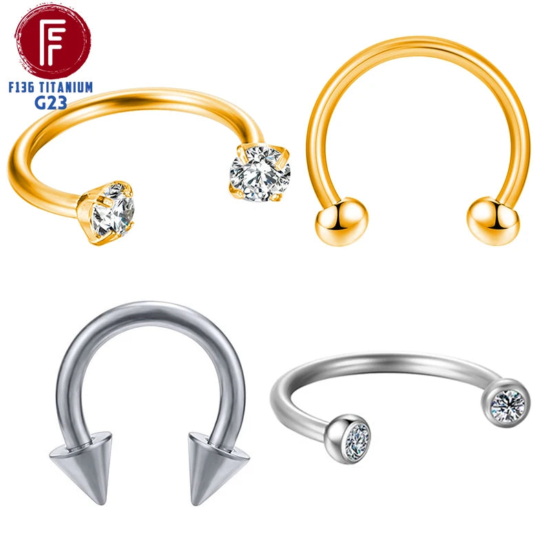 F136 Titanium Piercing Sharp Cone Round Bead Zircon Helix Nose Rings hoop Septum Cartilage labret Earring Body Jewelry Wholesale