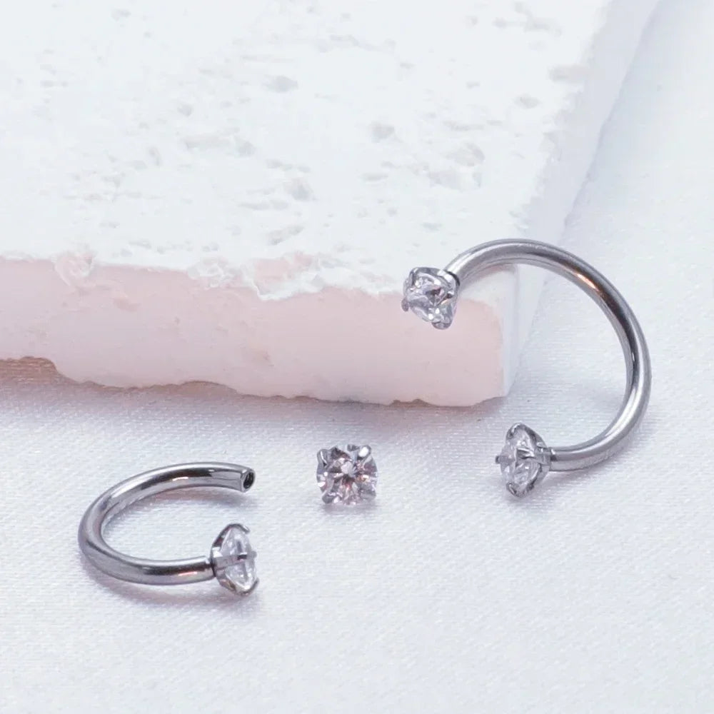 F136 Titanium Piercing Sharp Cone Round Bead Zircon Helix Nose Rings hoop Septum Cartilage labret Earring Body Jewelry Wholesale